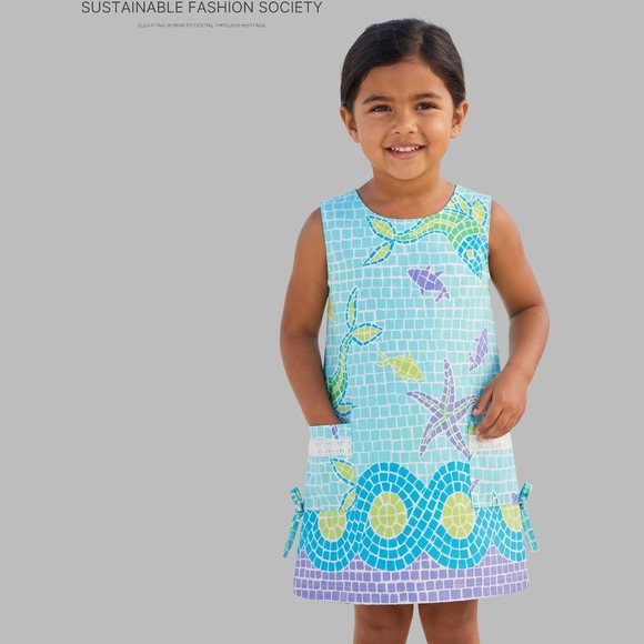 Lilly Pulitzer Other - Lilly Pulitzer Girls Blue Purple Mosaic Sea Life Shift Dress Lace Trim 4T